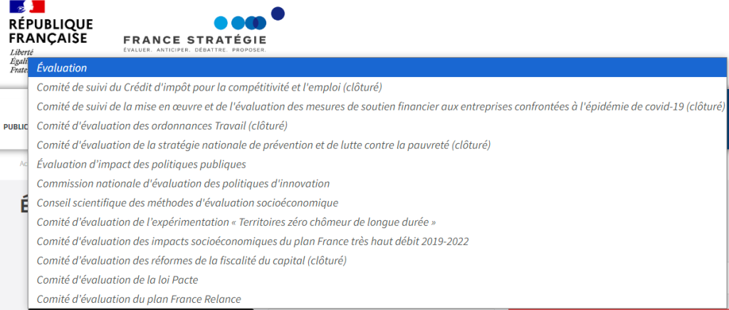 les évaluations disponibles sur la plate forme RSE