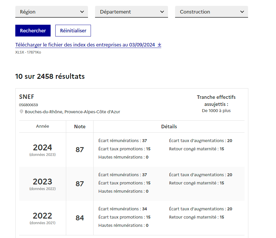 recherche des résultats RSE d'enterprises sur le portail RSE