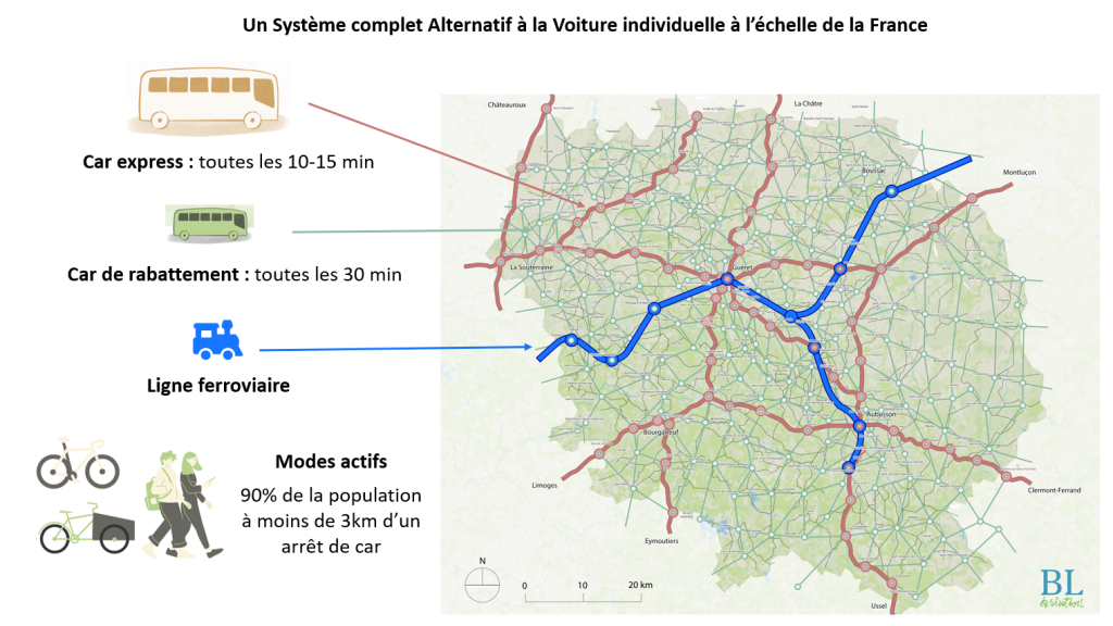 carte Système complet alternatif à la voiture individuelle sur le département de la Creuse